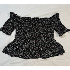 Francescas Mi Ami Top Shirt Womens Medium‎ Black Ditsy Floral Smocked Blouse